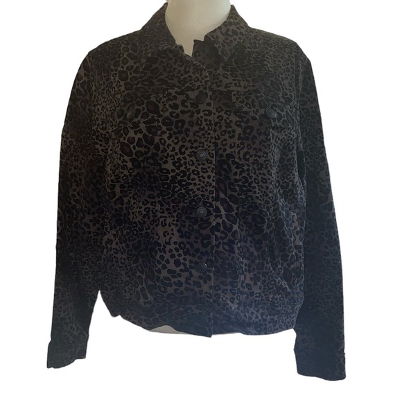 Nine West Jeans denim jacket Sarah style animal print button down size X-Large - Picture 1 of 11